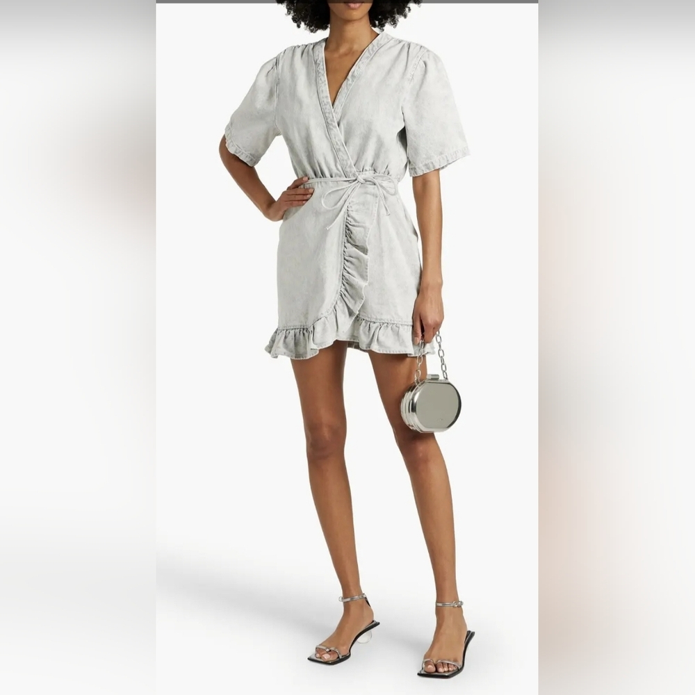 274. IRO Paris - Mazargue Ruffle Denim Wrap Mini Dress